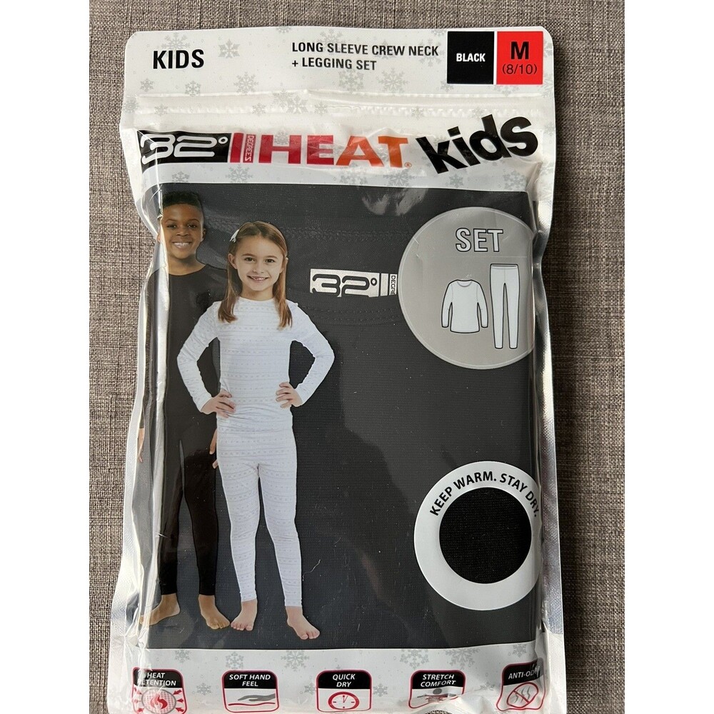 32 Degrees HEAT Kids' Long Sleeve Crew Neck & Legging Set(BLACK,Small -6/7 ) NWT